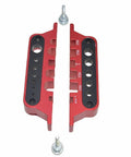 Slick Aluminum Soldering Station And Welding Jig Plate For Rc Builders No Sweat Assembly With Xt60 Xt90 T Plug Banana Connectors Heat Proof Workbench Setup showing red aluminum connectors and screws.