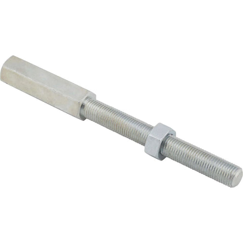 Bolt On Master Cylinder Clevis And Pushrod Kit Three Eighths Inch Fine Thread Clevis With Four Point Seven Five Inches Pushrod Length And Two Inches Clevis Includes Pin And Cotter Key For Brake Pedal Connection, showing metal pushrod and clevis assembly.