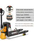 Hot Pick Heavy Duty Electric Pallet Jack With Lithium Battery 4400 Lb Capacity Walkie Truck showing manual and electric drive modes.