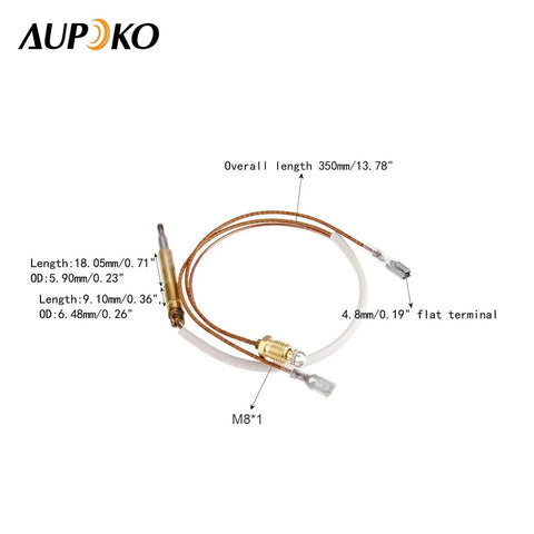 Gas Patio Heater Parts Must Have Thermocouple And Anti Tilt Switch Safety Kit with dimensions and M8 x 1 fitting shown
