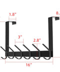 Over The Door Hook Rack With 12 Heavy Duty Hangers, Matte Black Door Organizer For Coats Hats Towels Robes And More, showing dimensions