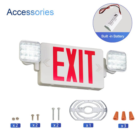 Red Exit Sign With Emergency Lights Battery Backup LED Exit Light UL Listed For Commercial Use AC 120 To 277 Volt Backup Battery Powered
