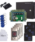 Four Door Security Access System With RFID Card Fob Keypad Reader Infrared Exit Button USB Enroll Reader TCP IP Based Smart Phone App
