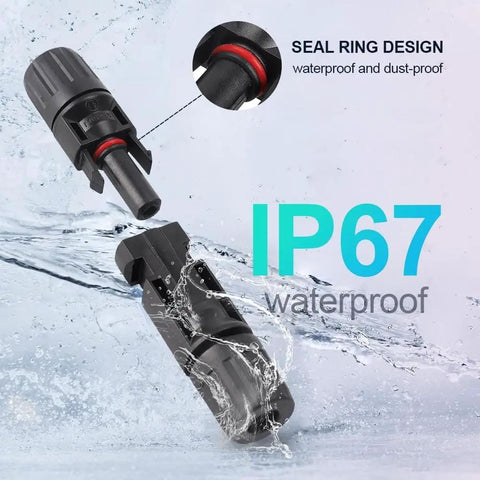 Waterproof Solar Panel Connector Kit 10 Pack 5 Pairs IP67 Male and Female PV Connectors with seal ring design.