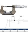 Pro Grade Small Head Thin Rod Mechanical Outer Diameter Micrometer For Spline Shafts And Tight Slots 0 To 25 Mm Range with display and scale.