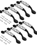 8 Pack Vintage Ceramic Marble Cabinet Pulls With 3.8 Inch Hole Centers White And Black Finish for dressers, includes 16 screws.
