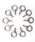 Ten Pack M4 Ring Eye Bolts, Heavy Duty 304 Stainless Steel, Shoulder Lifting, Male Thread, arranged in a circular pattern