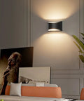 Living room with Dope Black Modern LED Wall Sconce Set of 2 Hardwired Indoor Up and Down Wall Mount Lights for Living Room Bedroom Hallway Conservatory 3000K Warm White with G9 Bulbs Included Energy Saving Non Flicker.