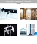 Four scenarios showing portable water turbine generator for home use with 80V 12V 5V output, illustrating various indoor applications.