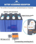 4 Pack LiFePO4 Deep Cycle Batteries 12V 330Ah MB31 Cells With Double Hole Studs with accessories description and installation details.