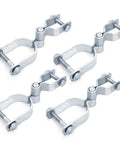 4 Pack Chain Link Fence Gate Hinges Set 2 3 8 Inch Post To 1 3 8 Inch Frame Heavy Duty Galvanized Steel Replacement Hinges With Nuts And Bolts Included, showing a set of four galvanized hinges.