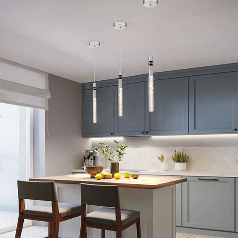 LED Pendant Lights Cylinder Crystal Fixtures With 10W Integrated LED 3000K Warm Light in modern kitchen