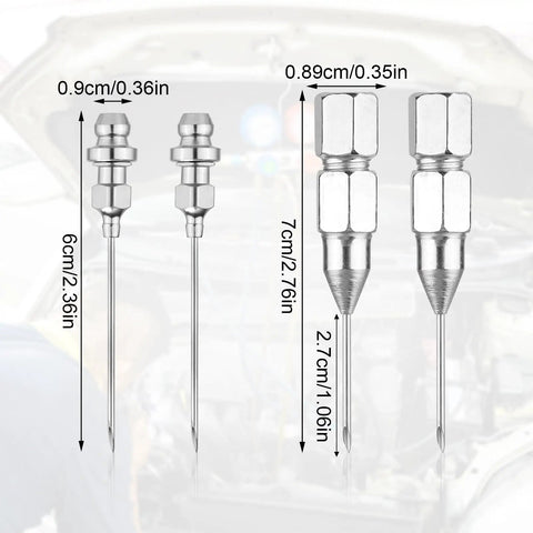 4 Piece Grease Gun Needle Nozzle Set For Tight Spaces And Deep Holes Detachable Grease Tip Adapters With 2 Injecting Needles