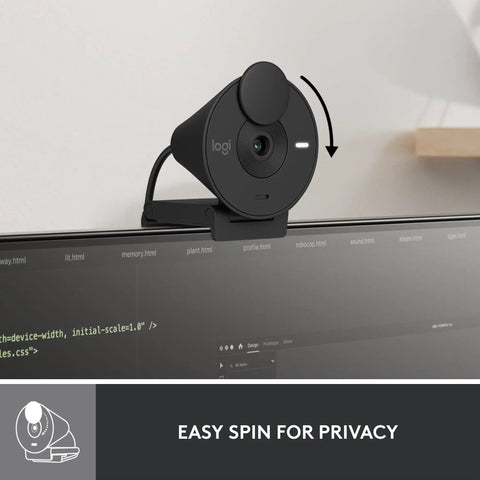 Crisp 1080P Full HD Webcam Featuring Auto Light Correction Plug And Play Design mounted on a monitor with a privacy shutter.