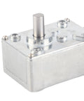 Straight Up Heavy Duty DC 24V Self Locking Gear Motor With Reversible Single Shaft Speed Reduction At 30 Rpm, aluminum body close-up.