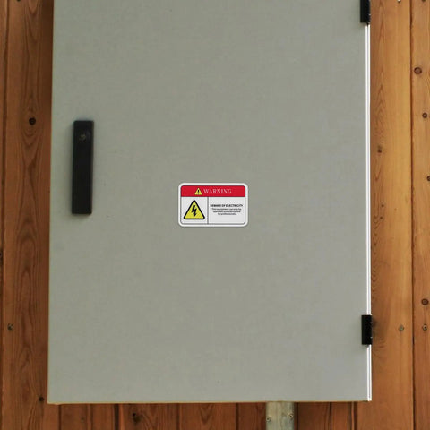 Pvc Safety Warning Stickers With Adhesive 10 Pack for industrial machinery equipment on a grey metal panel