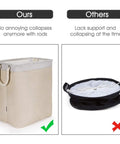 Stand Up Laundry Hamper With Handles And Built In Liner Two Pack Collapsible Laundry Basket upright with rods, comparison image.