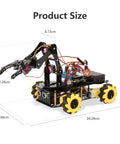 ACEBOTT Robot Arm Expansion Pack Smart Car Starter Kit: black chassis, yellow wheels, exposed wiring, robotic arm