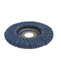 Heavy Duty Double Sided Zirconia Flap Disc Wheel For Metal Slots Perfect Deep Cleaning Grinding And Polishing Rust Remover Tool 115mm Size showing blue abrasive flaps.