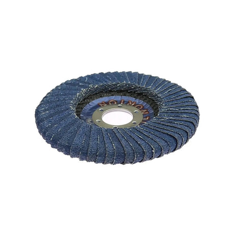 Heavy Duty Double Sided Zirconia Flap Disc Wheel For Metal Slots Perfect Deep Cleaning Grinding And Polishing Rust Remover Tool 115mm Size showing blue abrasive flaps.