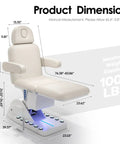 Dimensions of Professional Fully Electric Facial Massage Table With Lift For Estheticians, measuring 1000 lbs capacity.