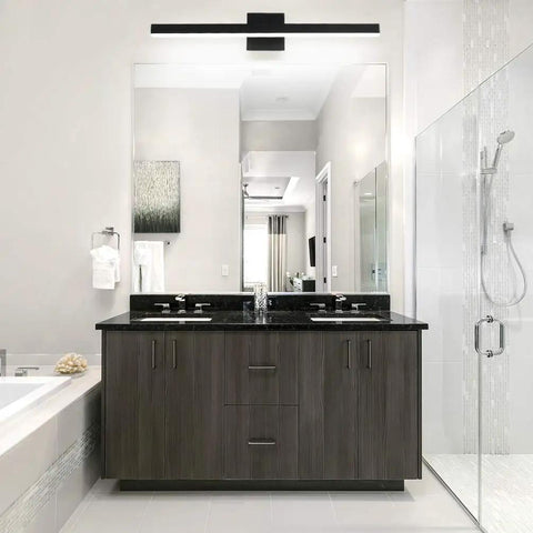 Bathroom with 27.6 Inch Modern Black Vanity Light LED For Bathroom Wall Mount Fixture With White Light 1040 Lumen 6000K