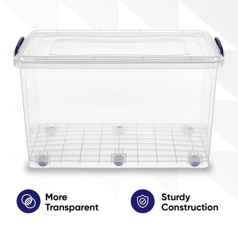 Jumbo Clear Stackable Storage Bins With Lids, 44 Quart Rolling Plastic Containers For Home And Office Organization, BPA Free Kick Clutter To The Curb Sorting Boxes That Roll Where You Want Them