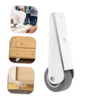 Heavy Duty Sliding Door Rollers Featuring Grooved Directional Wheels Dead Simple Caster Pulley Kit shown in assembly and use on furniture.