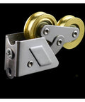 Replacement Sliding Patio Door Rollers, 2008 Type Double Copper Wheels With Stainless Steel Shell, side view of roller assembly.