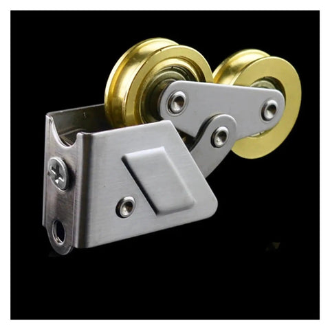 Replacement Sliding Patio Door Rollers, 2008 Type Double Copper Wheels With Stainless Steel Shell, side view of roller assembly.