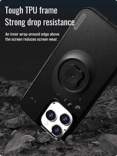 Badass Shockproof Case for Iphone 13 Pro Max with Built In Quick Mount showing tough TPU frame for strong drop resistance.