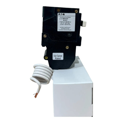 GFCI Two Pole Circuit Breaker 40 Amp For 120 240 Volt Systems With Ground Fault Protection Pigtail Neutral 10 KAIC Rock Solid Safety Upgrade For Home Electrical Panels And Garages, black breaker with white pigtail