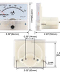 Analog DC Ammeter 0-500mA Panel Meter With 85C1 Dial, 2.5 Class Accuracy, rectangle dimensions and mounting view