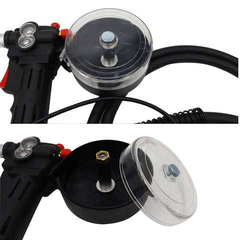 Close-up of 200 Amp Aluminum Spool Gun For MIG Welder Euro Connection showing spool mechanism with 9.8ft DC24V cable attached