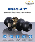 Black Door Knobs With Lock All Keys Alike 10 Pack For Interior Exterior Doors Ideal For Bedroom Or Bathroom Entry Locks Durable Stainless Steel With Copper Core Matte Black Finish ANSI Grade 3 200000 Plus Cycles Easy Install shown on product packaging with features listed.