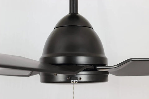 Close-up of 54 Inch Outdoor Wet Rated Waterproof Ceiling Fan Matte Black With Modern Style For Porches, Patios, Sunrooms And Indoor Spaces Like Living Rooms, Dining Rooms, Bedrooms, Kitchens ETL Listed 110V Built For All Weather Tough.