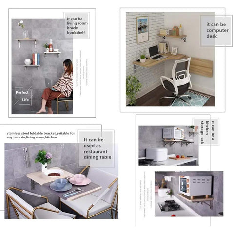 Image showcasing 12 Inch Folding Shelf Brackets 2 Pack Stainless Steel Built Tough L Brackets used for dining and workspace setups.
