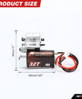 180 Motor 32T Transmission Metal Gearbox Combo For FCX24 Smasher V2, side view with dimensions and wiring details