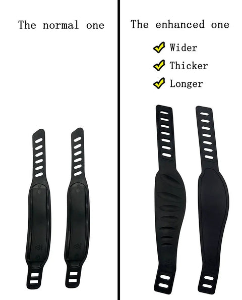Pair Exercise Bike Pedal Straps Wide Long And Thick Adjustable Rubber Foot Straps comparison normal vs enhanced straps