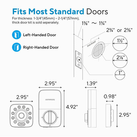 Keyless Smart Lock With WiFi Bridge Fingerprint Entry And Codes App dimensions and compatibility diagram