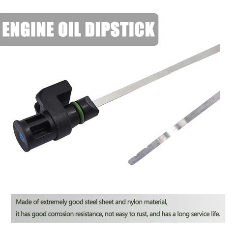 One Piece Car Transmission Oil Dipstick With 23 Point 8 Inch Stainless Steel Engine Oil Level Indicator, black and silver, side view.