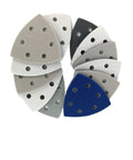 Grab 20 Pcs Of These 90mm Triangle Sanding Discs With Six Holes For Peak Dust Venting And Hook Loop Swap Ease Across 300 To 3000 Grit Grades For Super Smooth Finishes On Any Surface You Hit. Colorful triangular sanding discs arranged in a circular pattern, showcasing different grits.