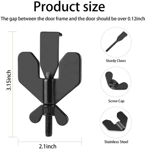 Portable Door Lock For Travel And Home Privacy, Compact Palm Size Security Device in black, showing dimensions and parts