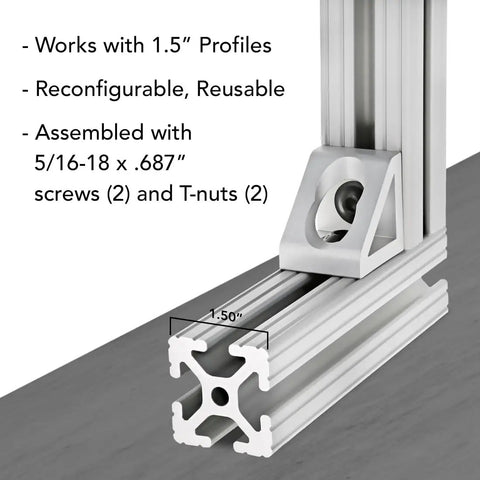 Two Hole Aluminum Inside Corner Gusset L Bracket For 80 To 20 15 Series Extrusion Compatible With T Slot Aluminum Framing Heavy Duty Angle Support Clear Anodized Finish attached to 1.5 inch profile