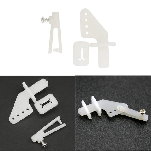 Three nylon control horns and connectors from 5 Sets Nylon Control Horns And Steel Pushrods With Pushrod Connector Linkage Stopper For RC Plane