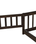 Queen Size Rubber Wood Bed Frame With Safety Guardrails And Door, Heavy Duty Floor Bed Foundation Supports Up To 500 Lbs No Box Spring Needed