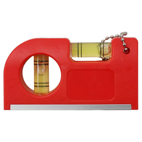 Portable spirit Level with Hook for Horizontal Vertical Plane Check, red molded casing, easy-to-read vials.