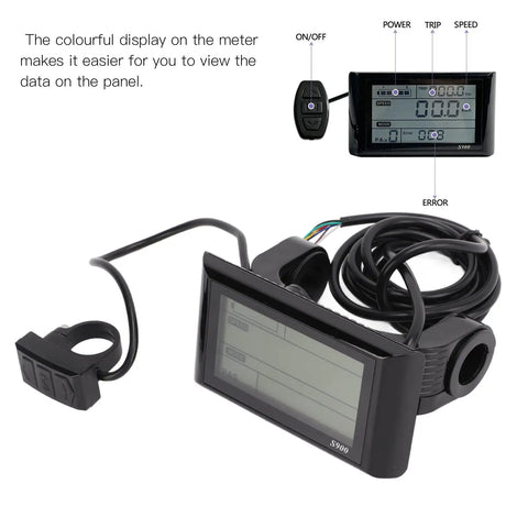 Ride Ready S900 Electric Bike Display Upgrade For 36V And 48V EBike LCD Meter With 5 Pin Waterproof Socket shown with cables.