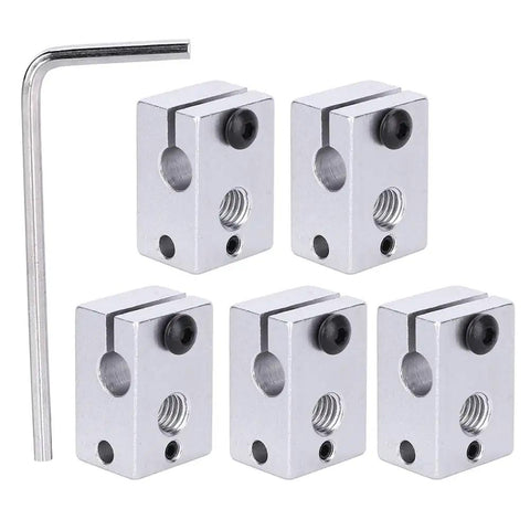 Five Piece Metal Heat Block Set For 3D Printers, Standard Universal Size, Spare Replacement Parts With Hex Wrench, Durable Heater Blocks For Continuous Printing, Easy Maintenance, Industrial Grade Printer Accessories, five metal blocks with hex wrench