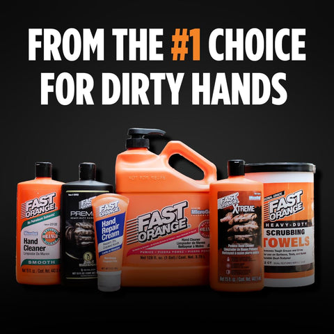 Heavy Duty Scrubbing Towels With Dual Textured Power next to various cleaning products against a black background